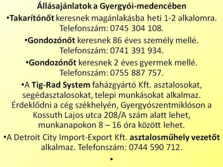 Állásajánlatok a Gyergyói-medencében