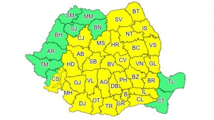 Sárga kód az ország 32 megyéjében és Bukarestben